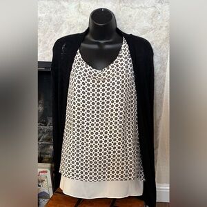 Rose & Olive Black & White Pattern Blouse With a Black Cardigan (2 Piece Set)